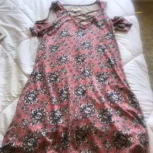 A pink flower dress.
